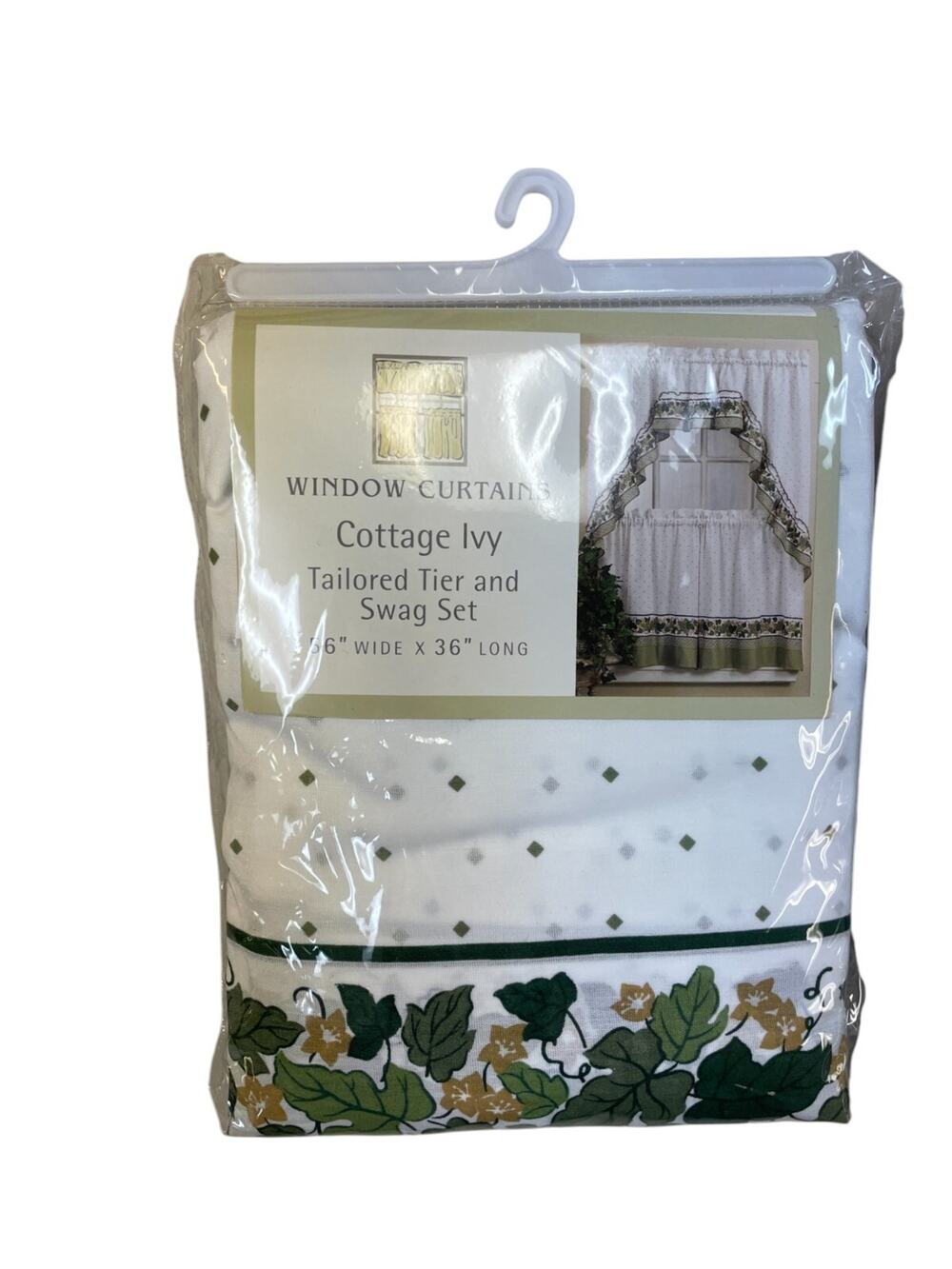 CHF Window Curtains Cottage Ivy Tailored Tier And Swag Set 56” x 36” Long 3 Pack